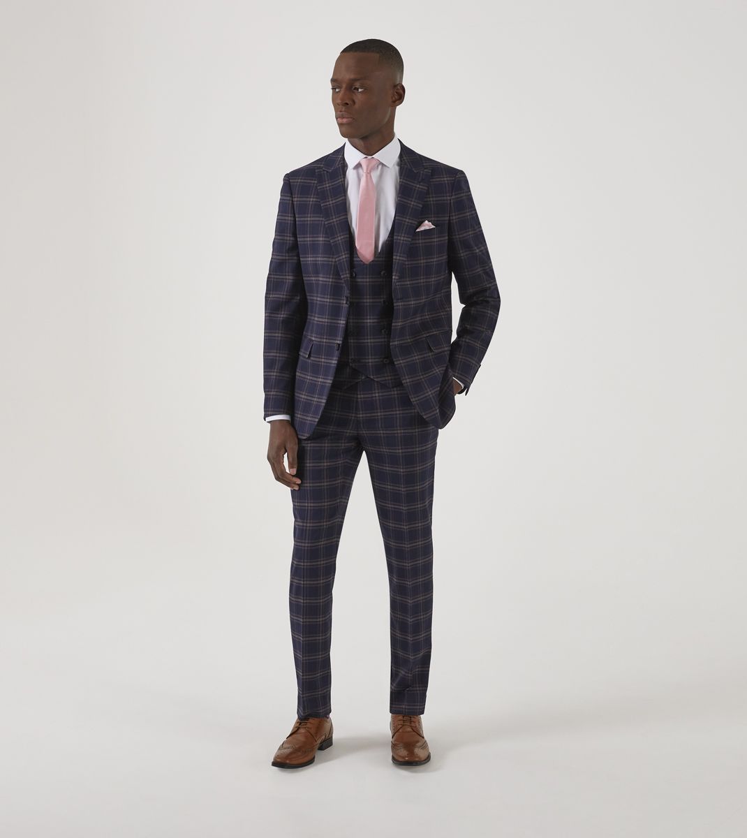 Skopes Stewart Blue & Pink Check Double Breast Waistcoat Suit