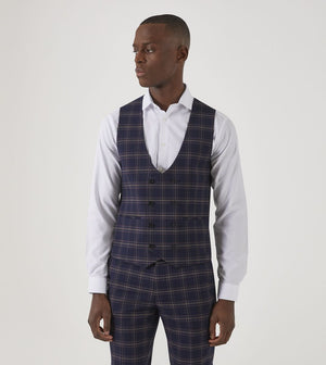 Skopes Stewart Blue & Pink Check Double Breasted Waistcoat