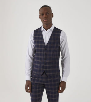 Skopes Stewart Blue & Pink Check Single Breasted Waistcoat