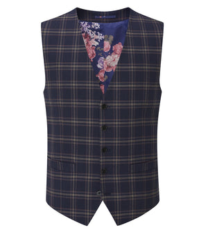 Skopes Stewart Blue & Pink Check Single Breasted Waistcoat