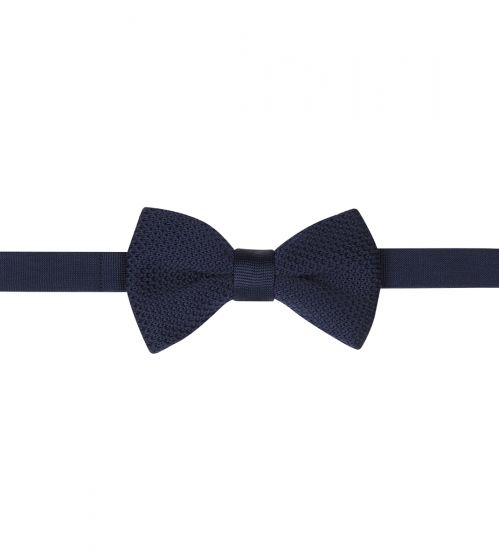 Navy Blue Knitted Bow Tie & Paisley Pocket Square