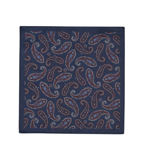 Navy Blue Knitted Tie & Paisley Pocket Square