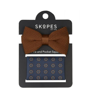 Rust Knitted Bow Tie & Navy Pocket Square
